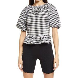 NWT Bow‎ Back Puff Sleeve Shirt Gingham Size 6